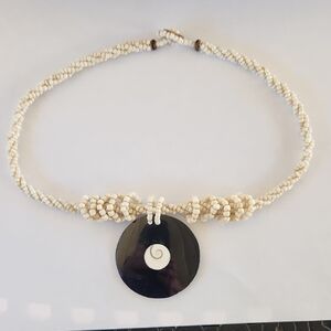 South Seas Style Twisted Rope Multi-strand Necklace with Black Shell Pendant